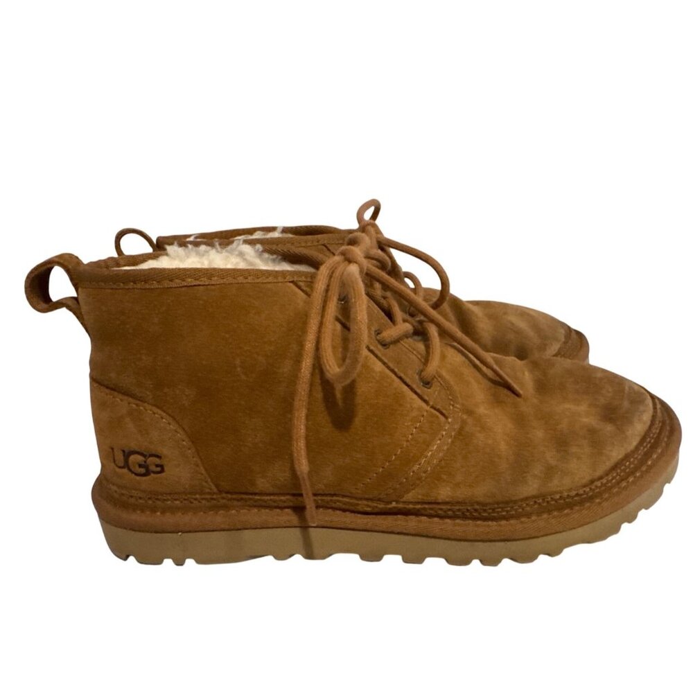 Ugg Women Shoes Sz 9 Neumal Chukka Boots Tan Suede Lace Up Shearling Lined Comfy
